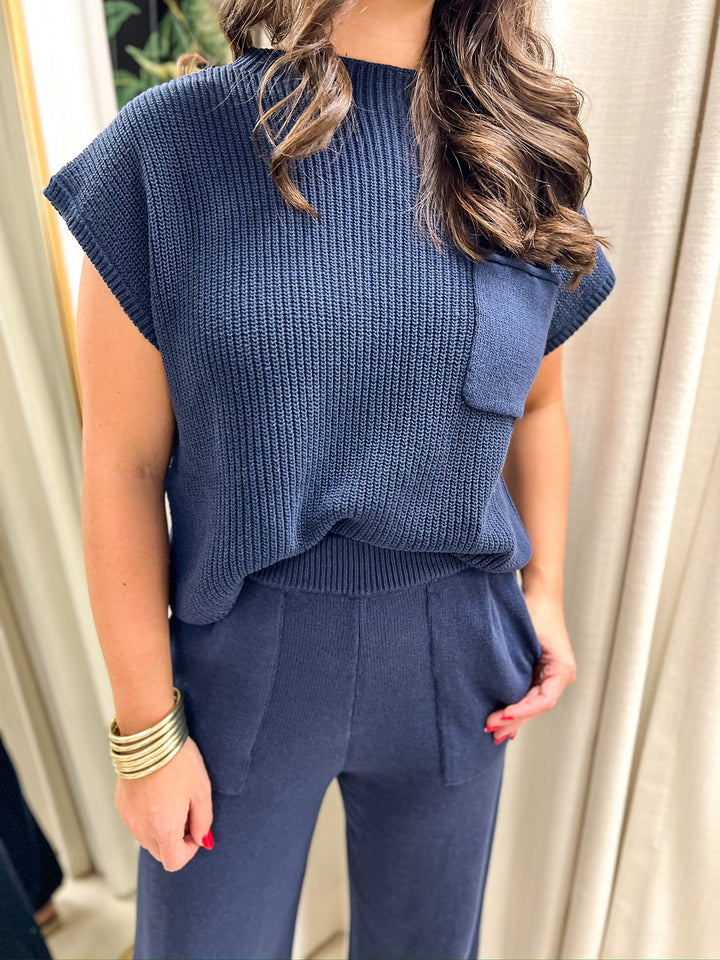 Night In Navy Knit Pant Set