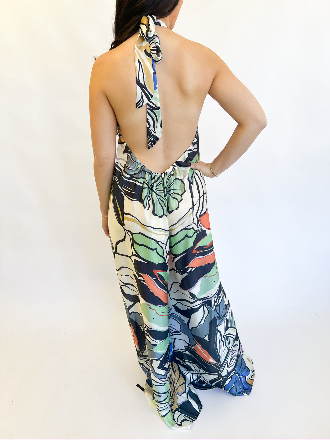 Blue Botanical Maxi Halter Dress