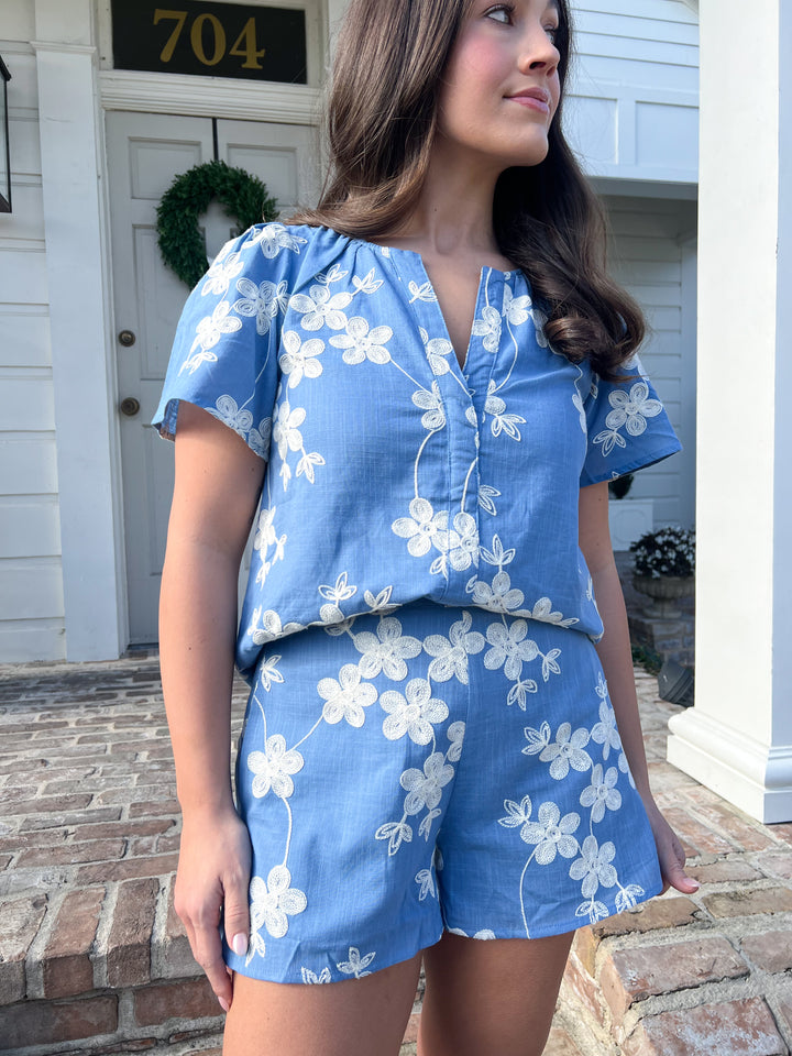 Keren Embroidered Split Neck Top