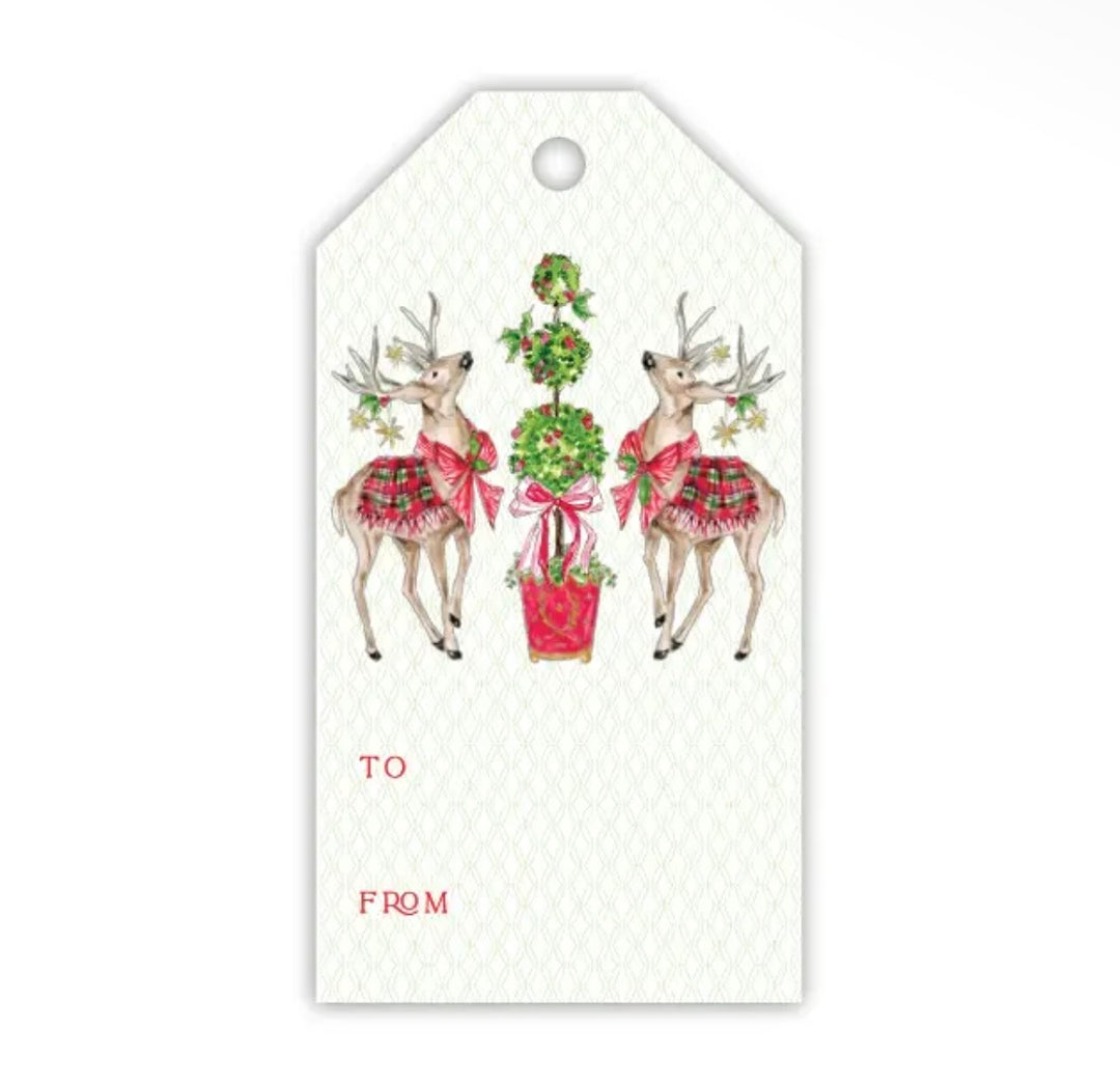 Reindeer w/ Bow & Topiary Gift Tag