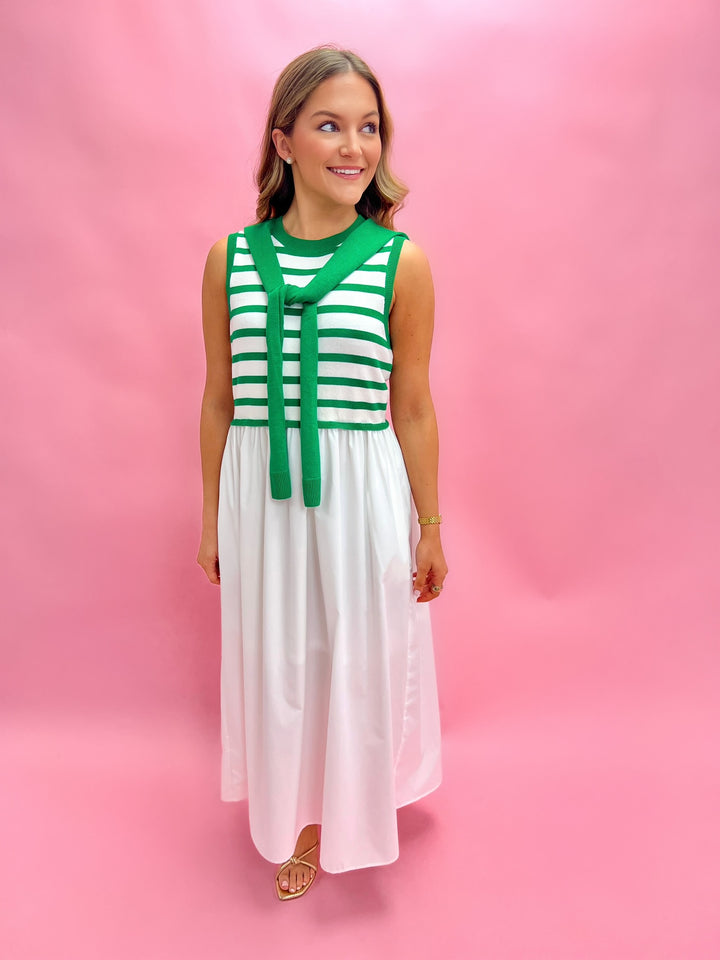 Clover Striped Mixed Midi Dress