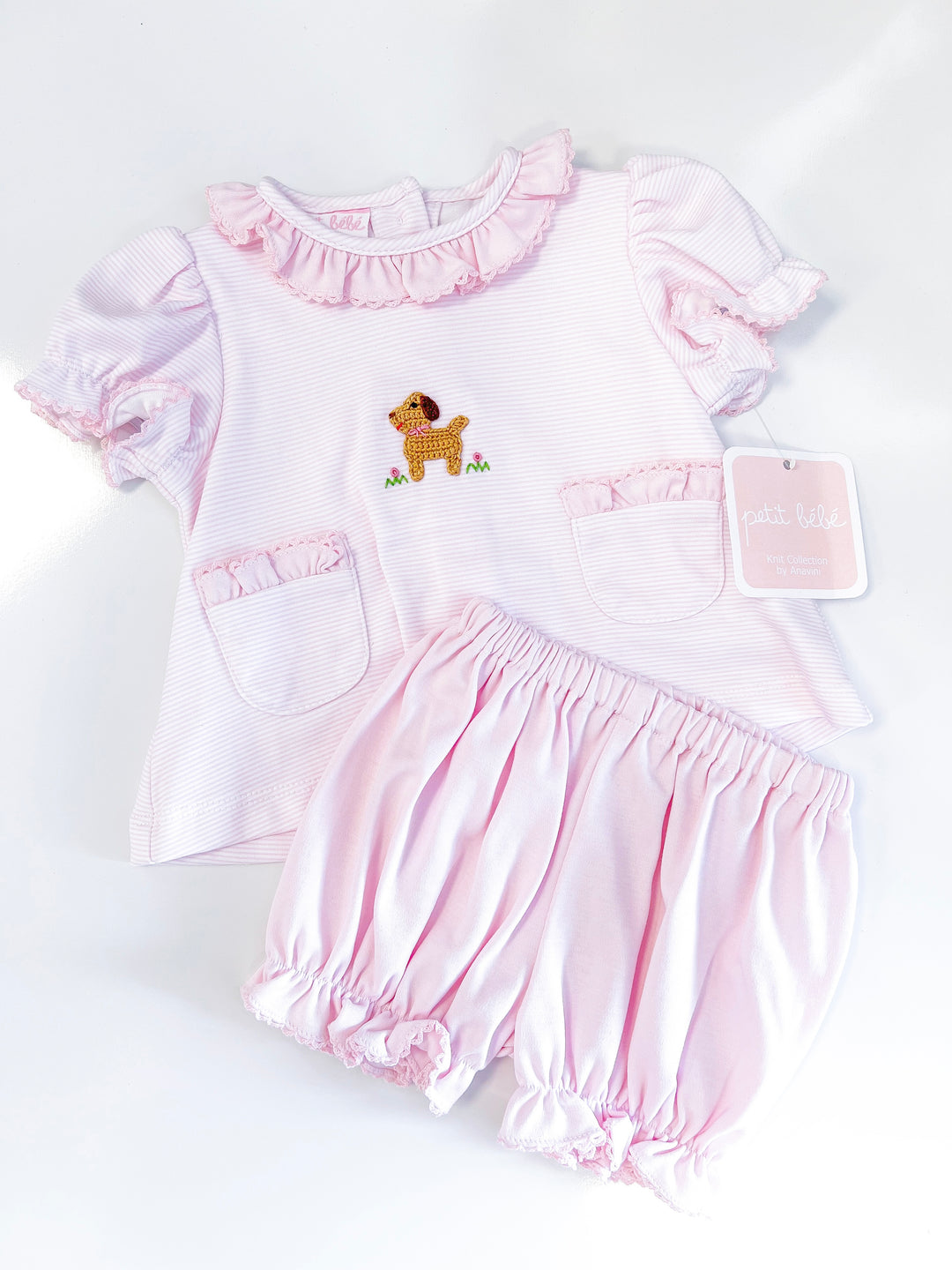 Girl Puppies Striped Bloomer Set