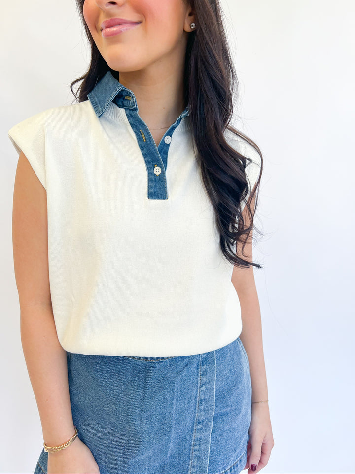 Mix Sweater Denim Top