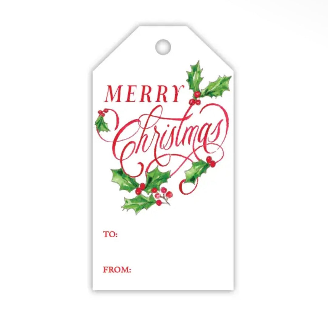 Merry Christmas w/ Holly & Berries Gift Tag