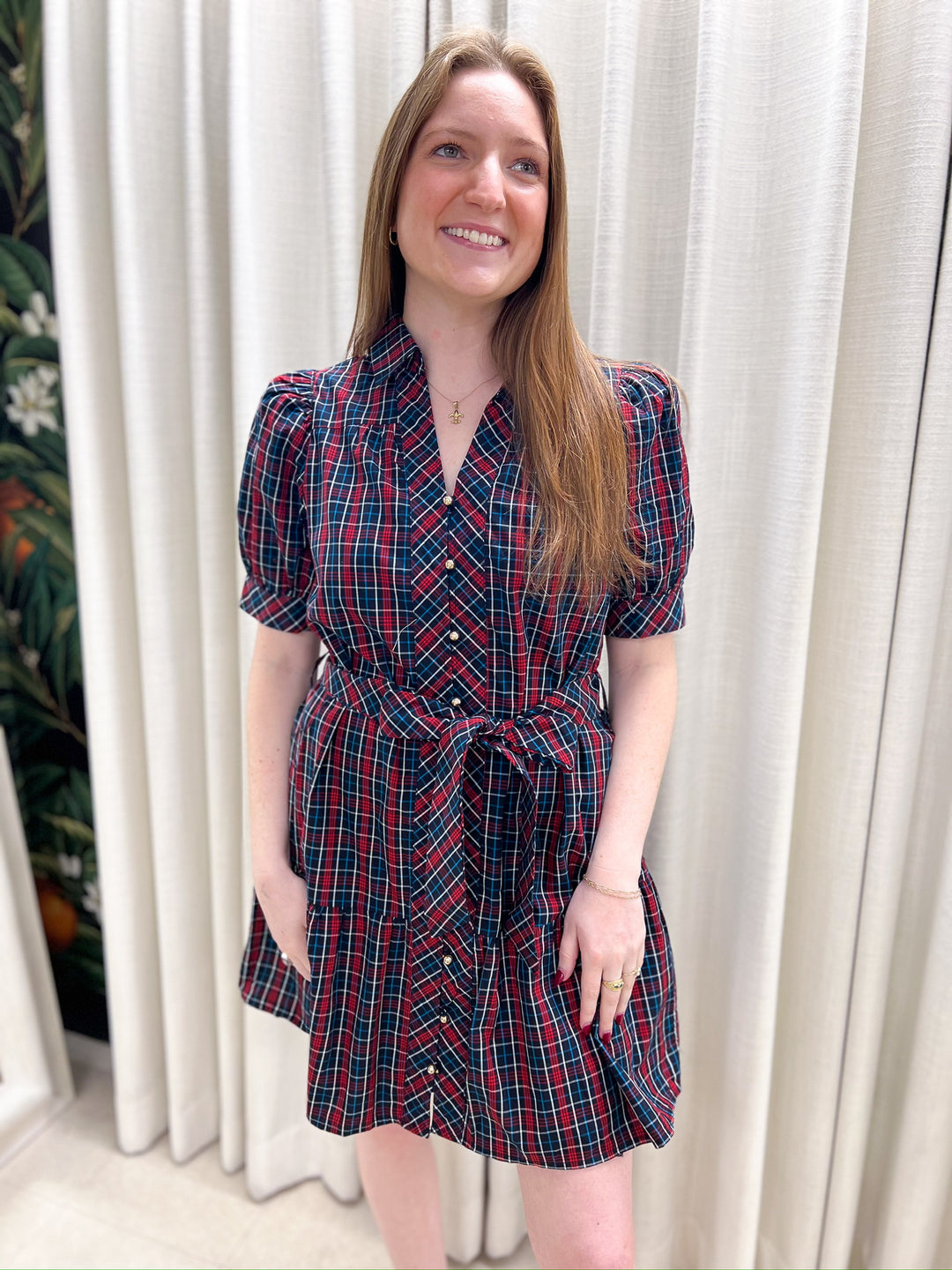 Navy Yuletide Chic Belted Dress