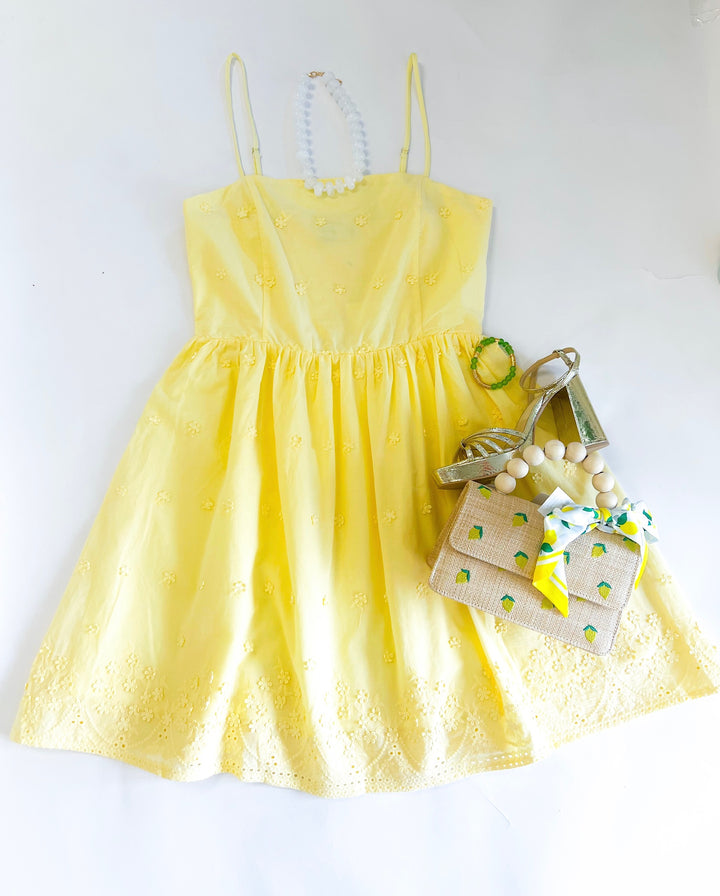 Yellow Beach Glass Embroidered Mini Dress