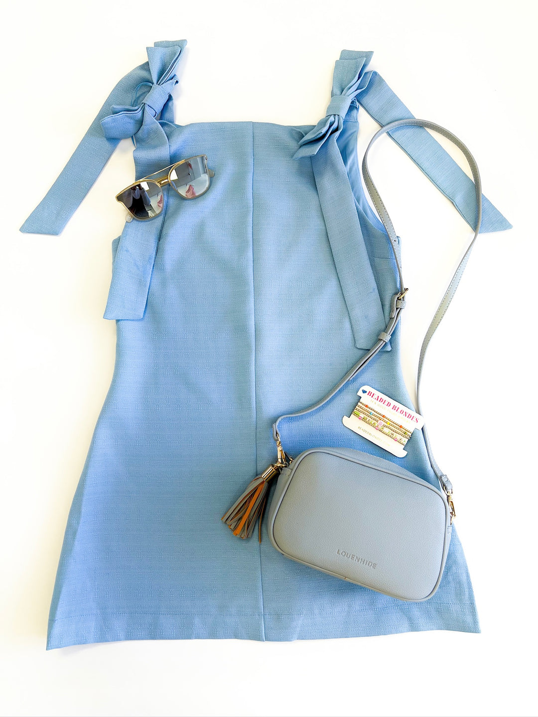 Light Blue Straight Bow Mini Dress