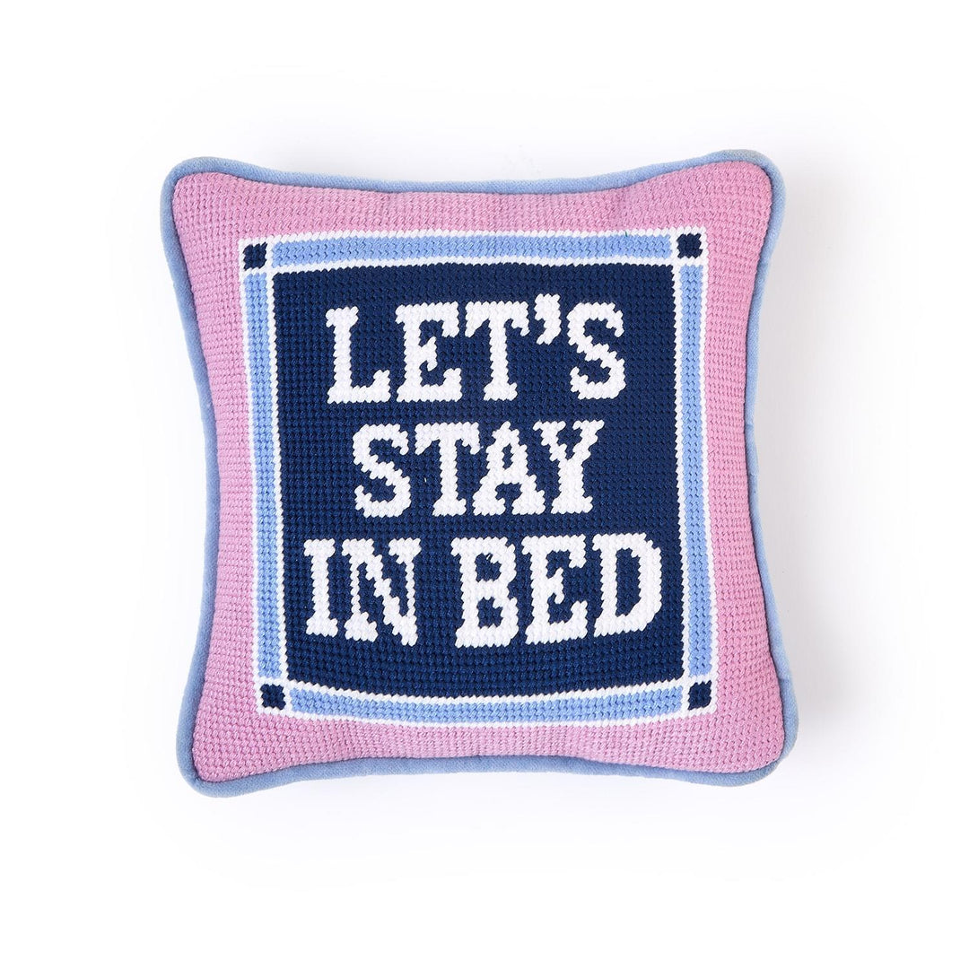 Let's Stay in Bed Needlepoint Pillow