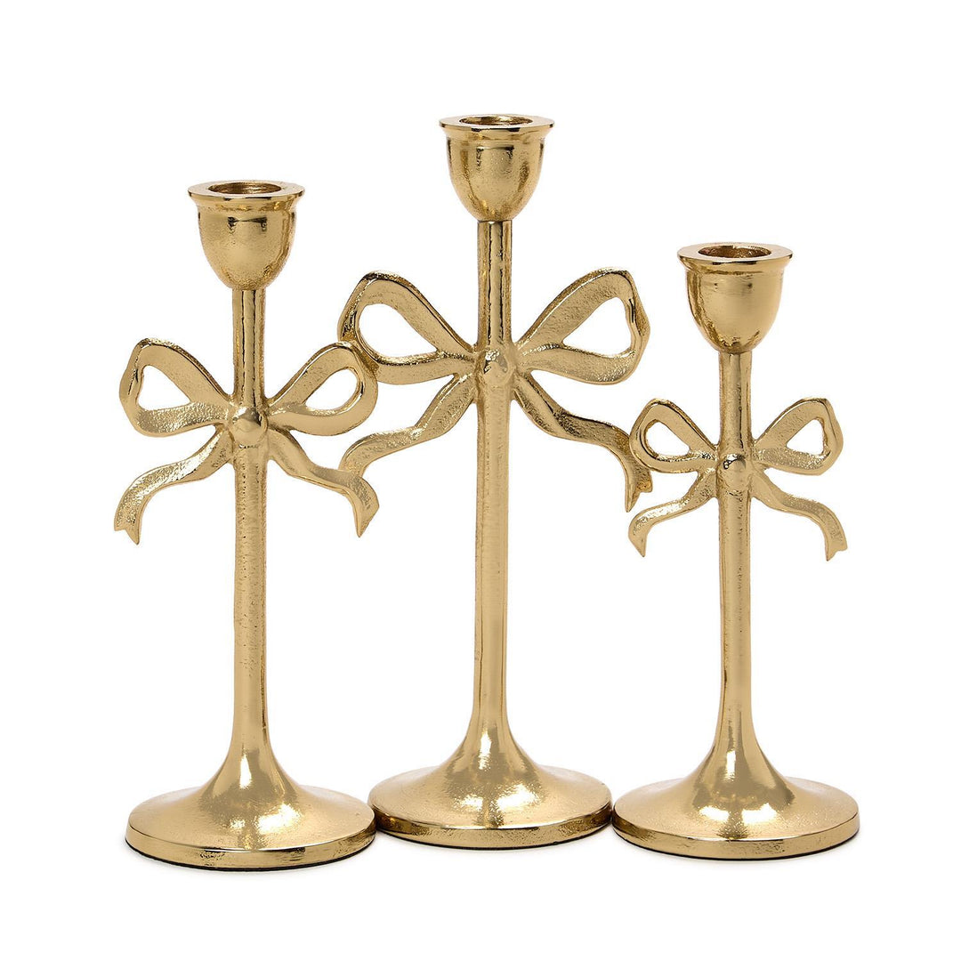 Gold Bow Taper Candle Holders