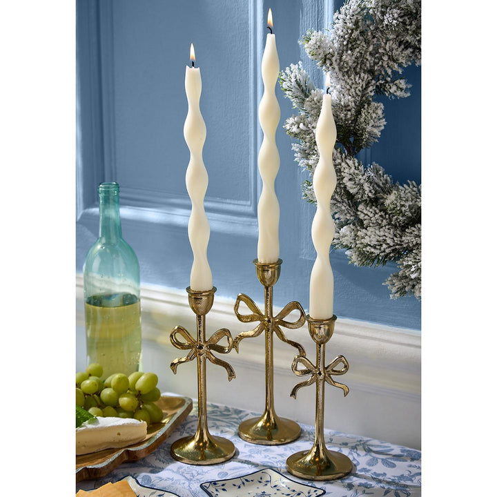 Gold Bow Taper Candle Holders