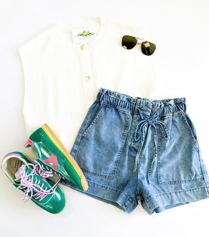 Blue Dazed Drawstring Short
