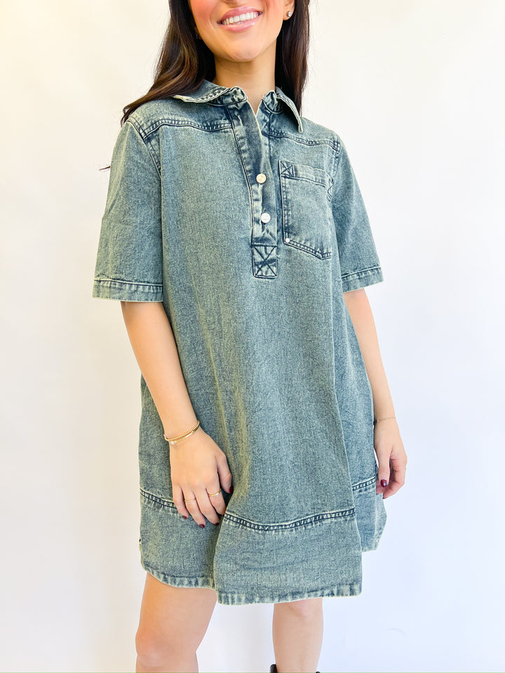 Denim Wash Foreman Collared Dress