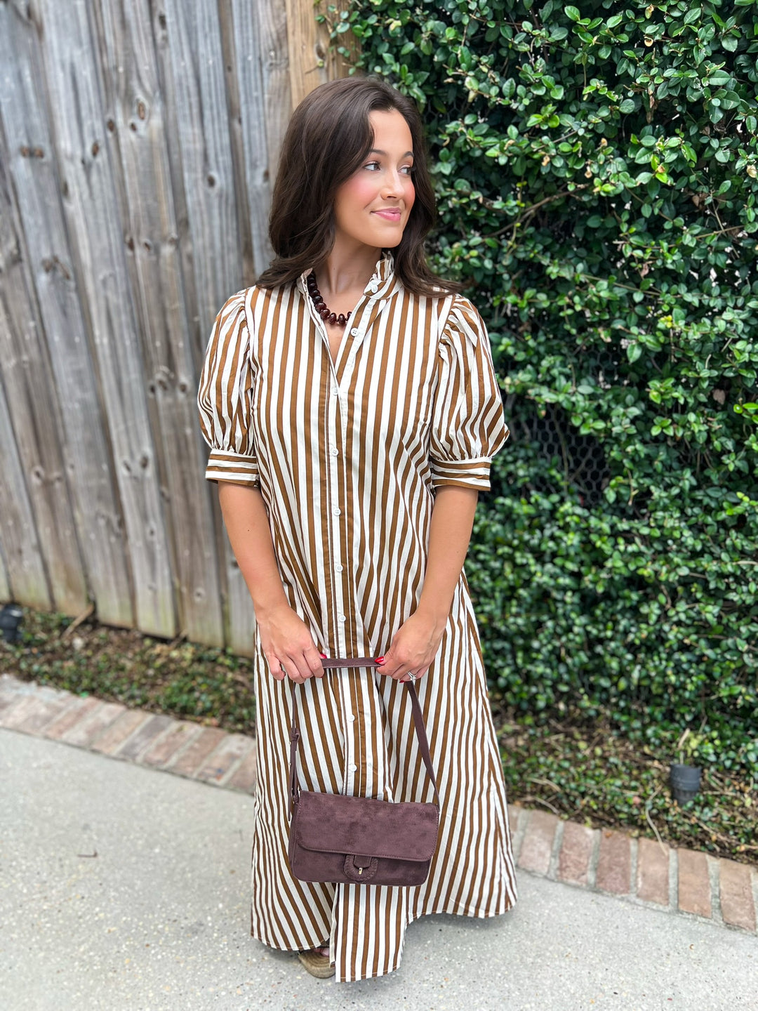 Chestnut Stripe Maxi Shirt Dress