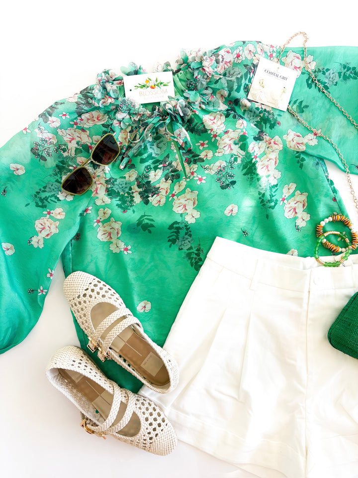 Emerald Bloom Dimensional Flowers Top