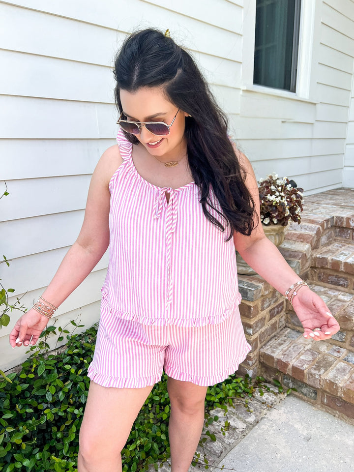 Pink & Ivory Jetset Ruffle Short Set