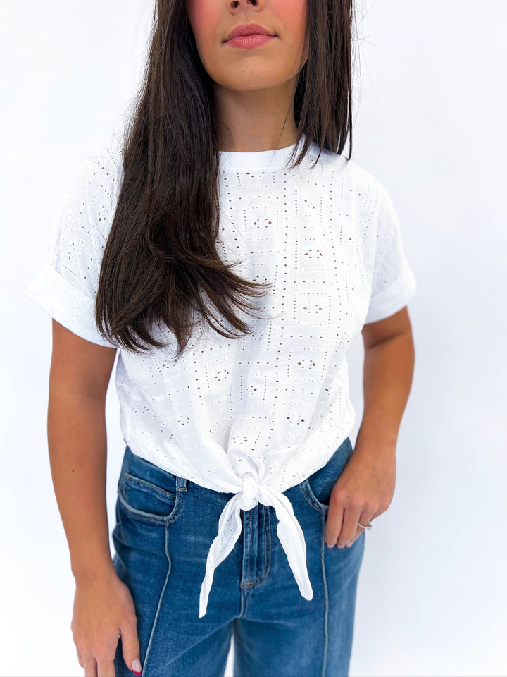 White Eyelet All Day Tie Tee