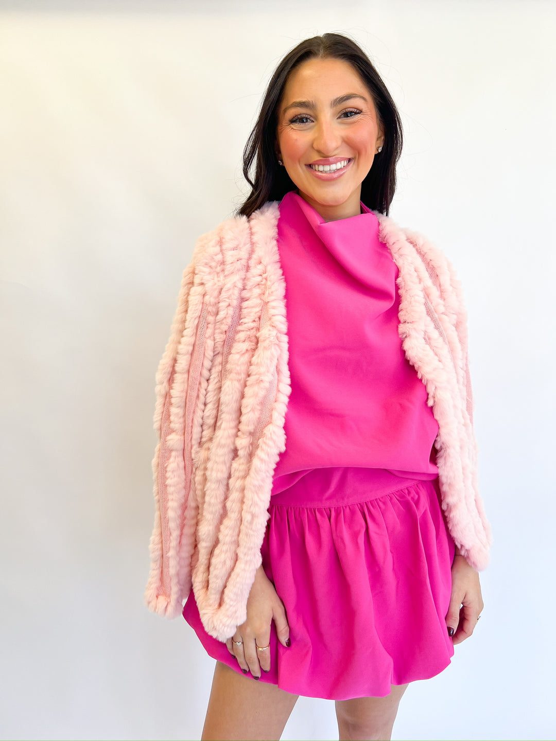 Hot Pink Mock Neck Balloon Top