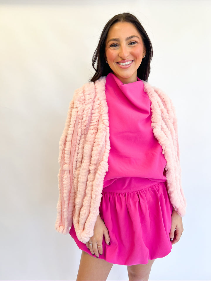 Hot Pink Mock Neck Balloon Top