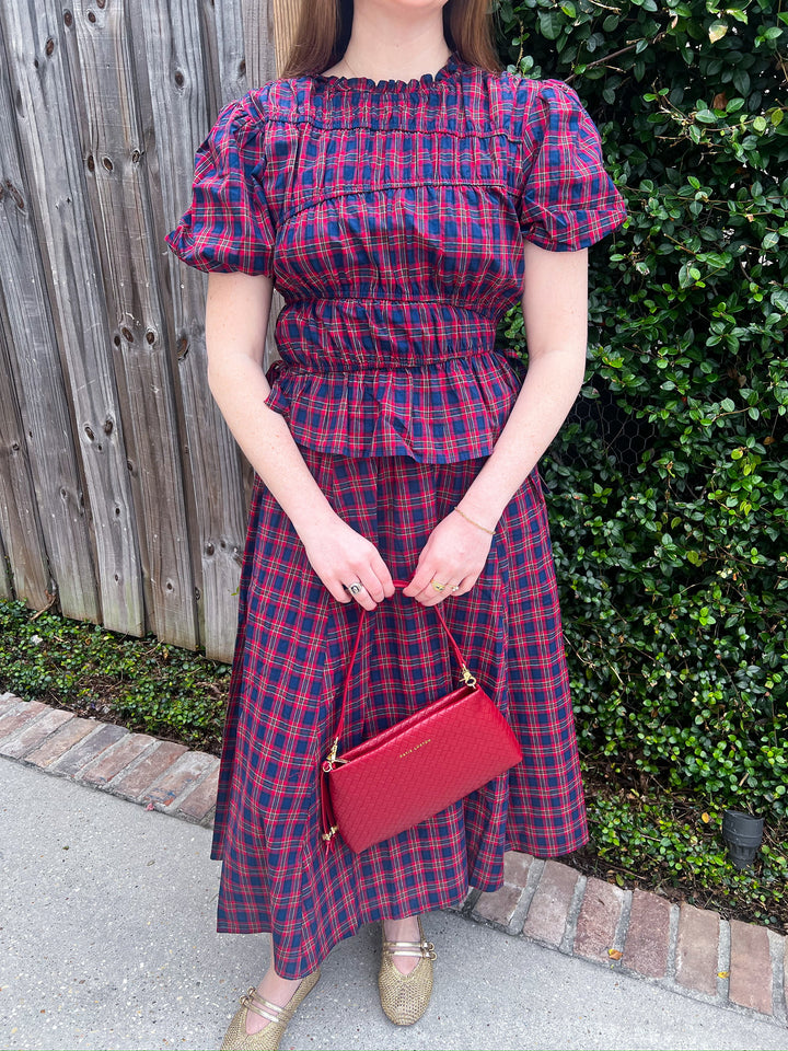 Decked in Darling Navy Plaid Skirt Set