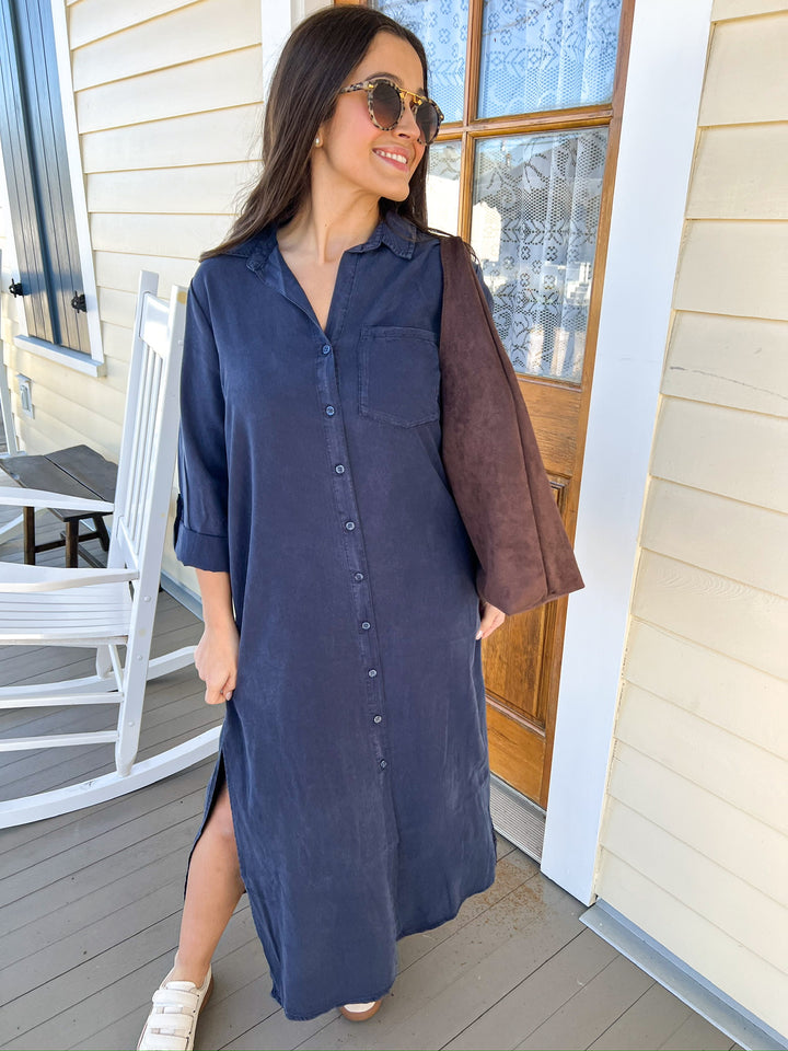 Navy Rolled Sleeve Belsey Dress