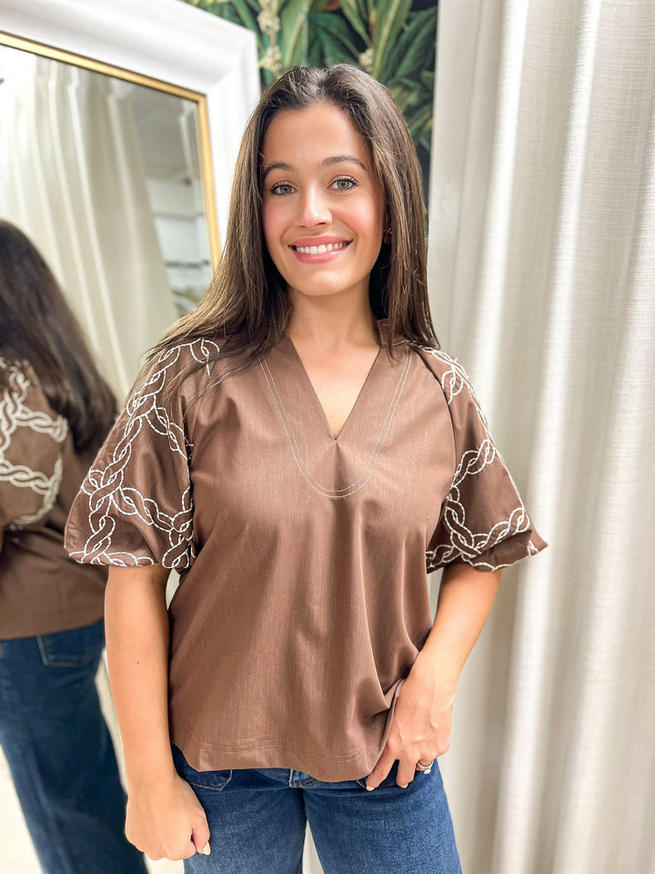 Espresso Link Puff Sleeve Blouse