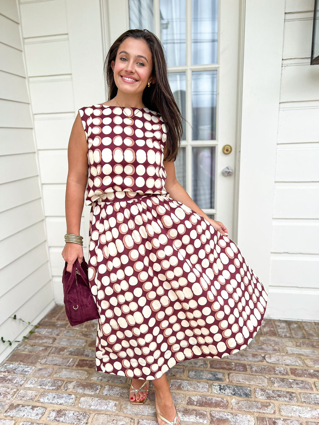 Cafe Au Lait Geometric Skirt Set