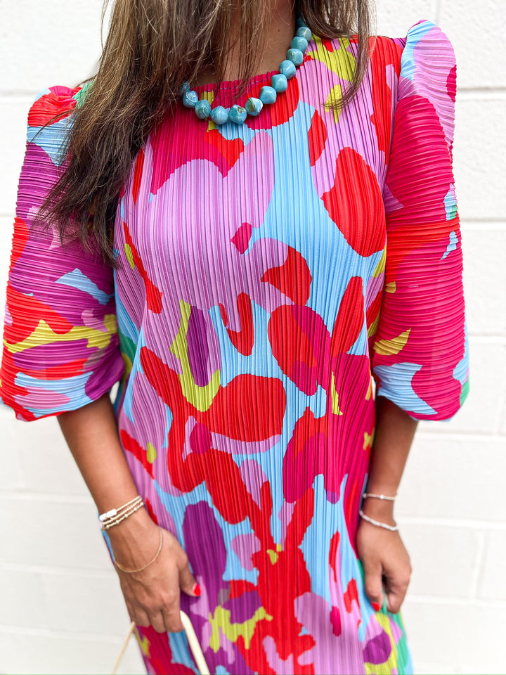 Brights Floral Pleat Dress