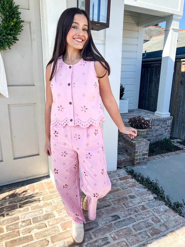 Petal Eyelet Denim Pants