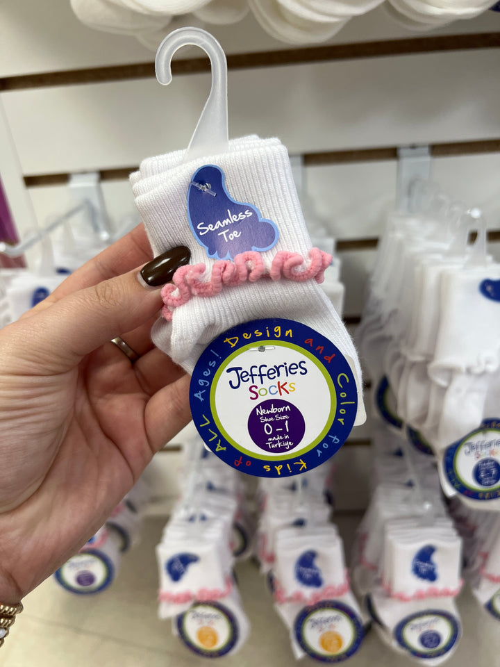 White & Pink Ruffle Trim Sock 2Pk