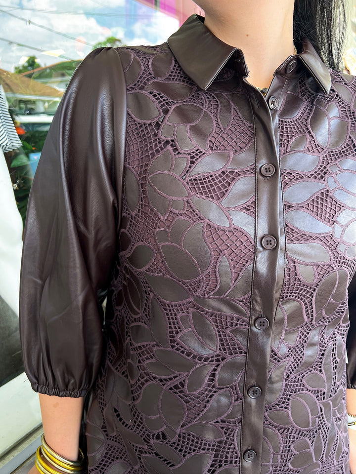 Coffee Leather Eyelet Dress
