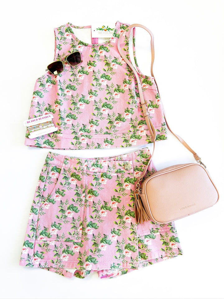 Pink Ellie Floral Denim Skort Set