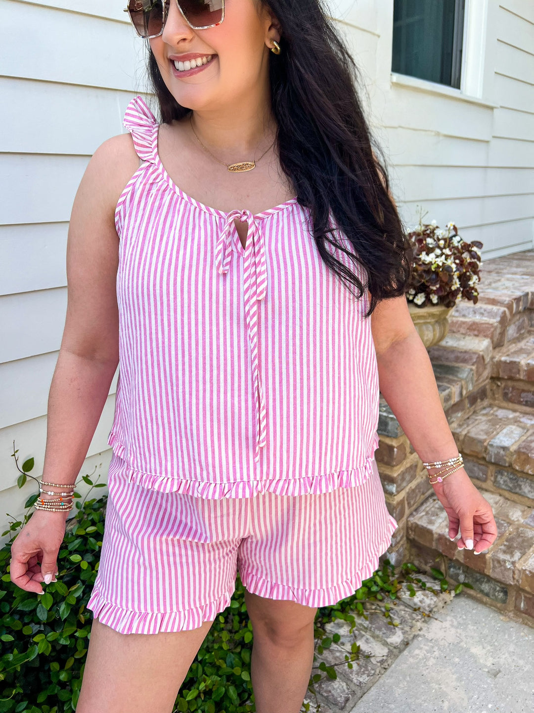 Pink & Ivory Jetset Ruffle Short Set