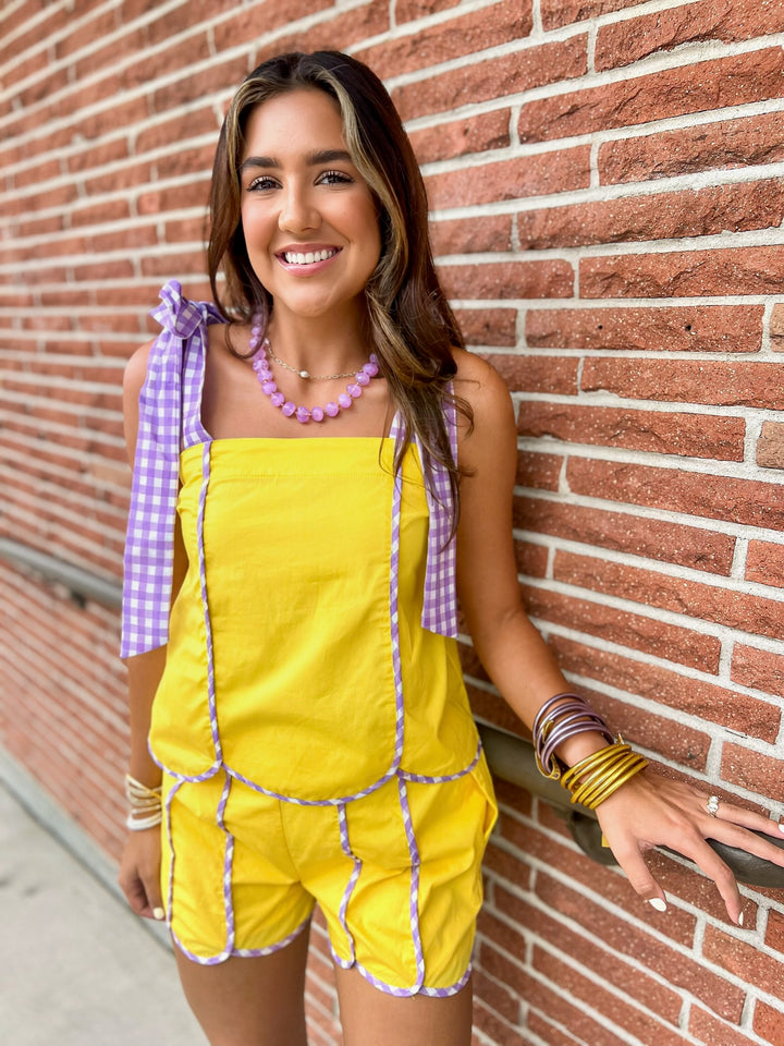 Geaux Yellow Gingham Detail Short Set