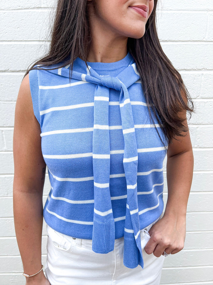 Blue & White Striped Nauti Knit Top