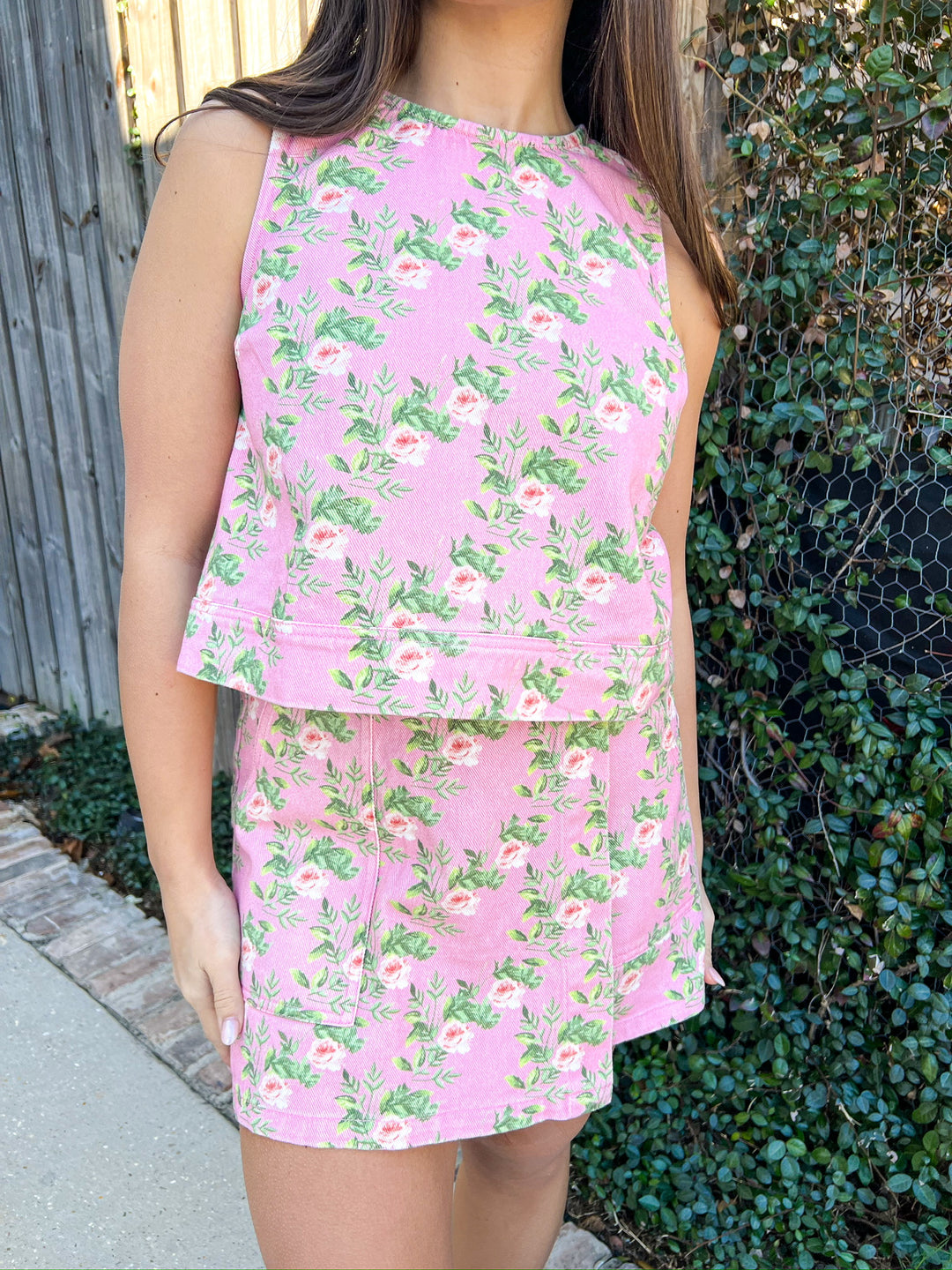 Pink Ellie Floral Denim Skort Set