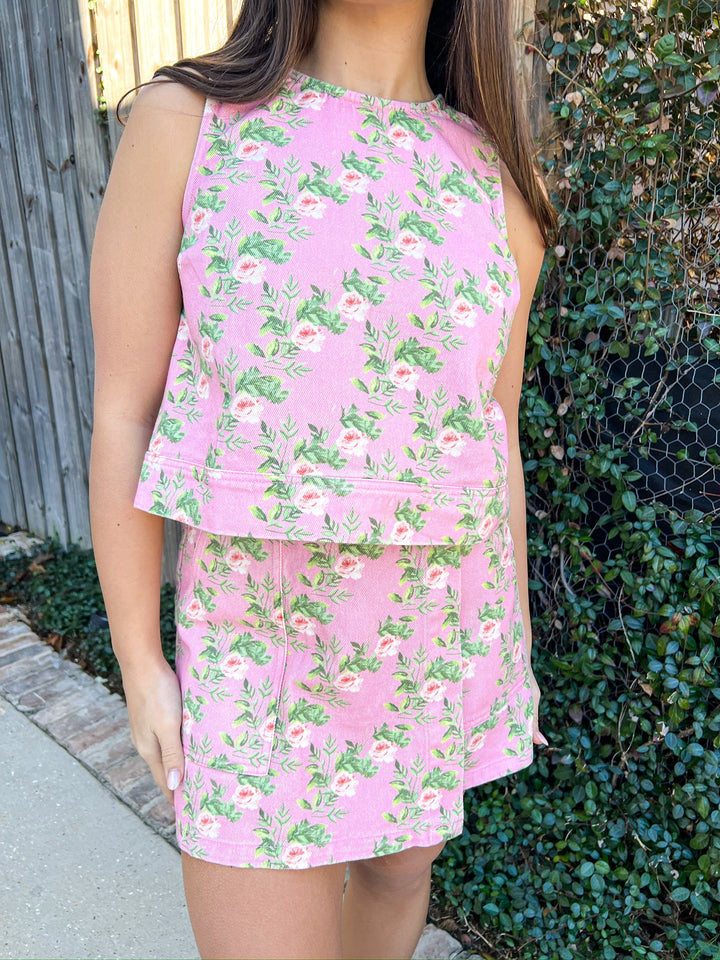Pink Ellie Floral Denim Skort Set