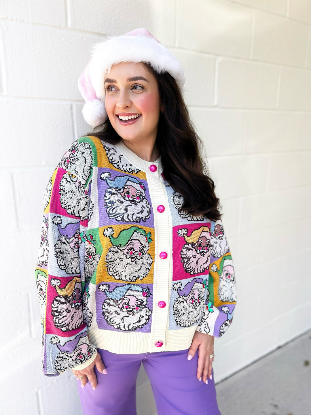Colorblock Santa Button Up Cardigan