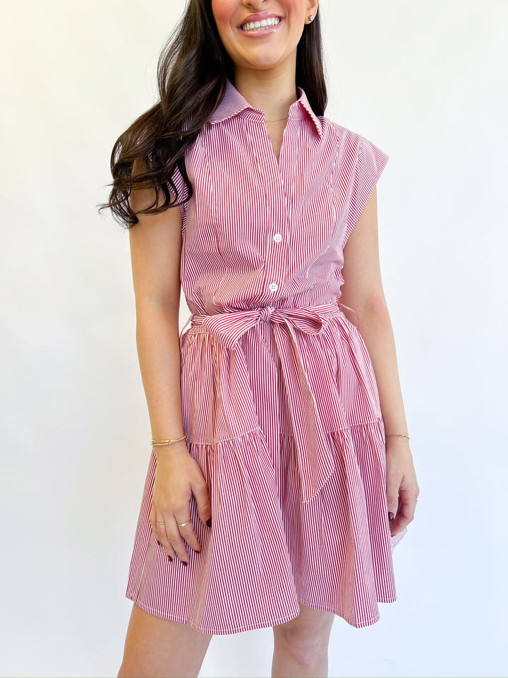 Red Striped Caplain Dress