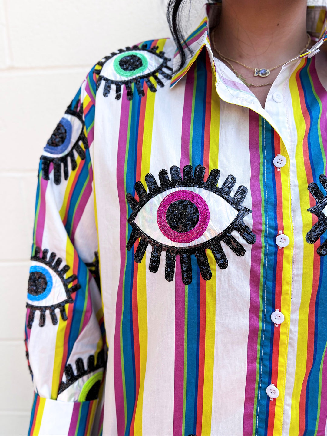 Rainbow Multi Eye Button Up Top