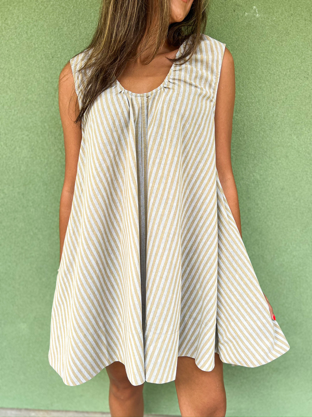 Linen Stripe Scoop Dress