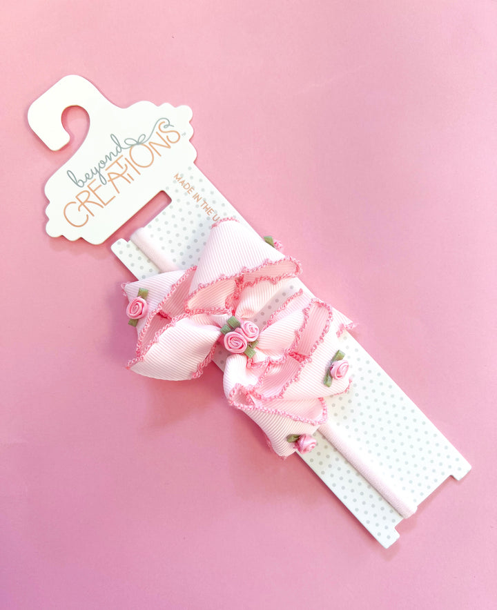 Medium Crochet Edge Flower Embellished Bow Headband