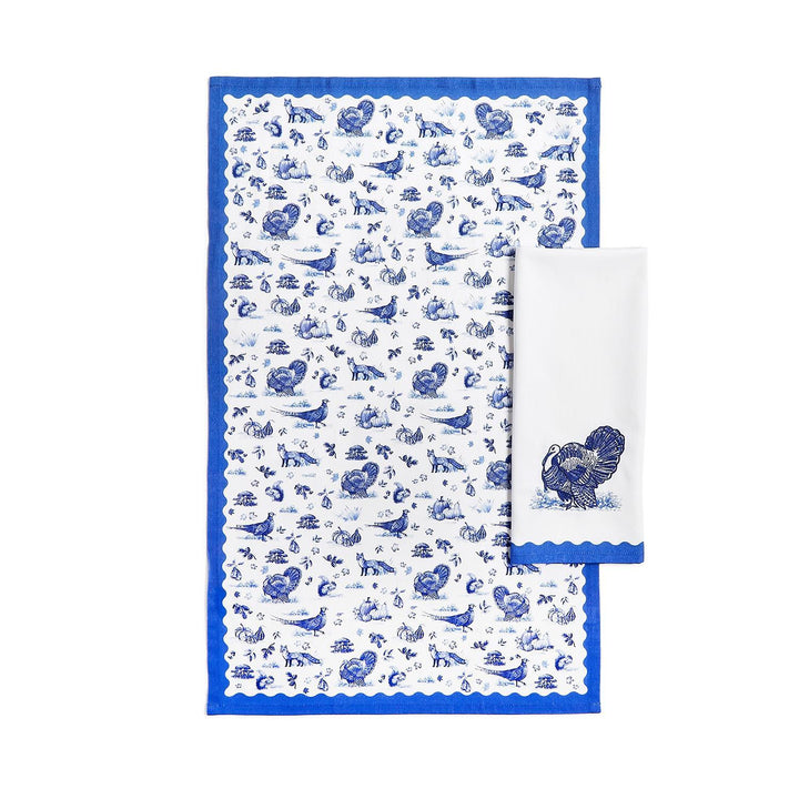 Falling for Blue Toile Embroidered Dish Towel