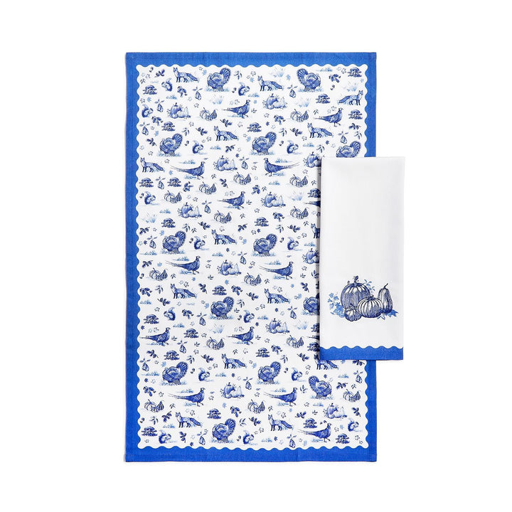 Falling for Blue Toile Embroidered Dish Towel
