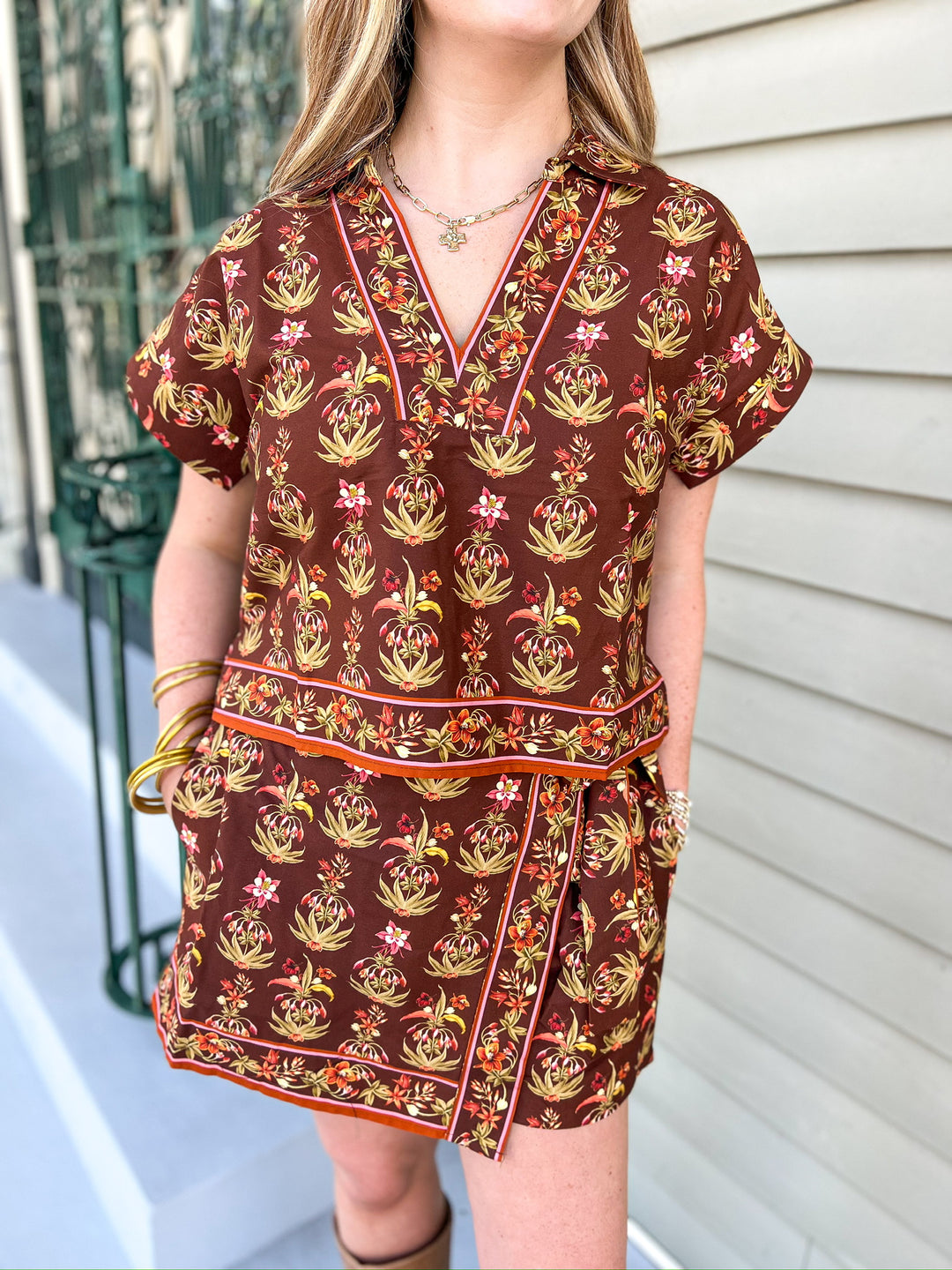 Falling for Orange Floral Skort Set