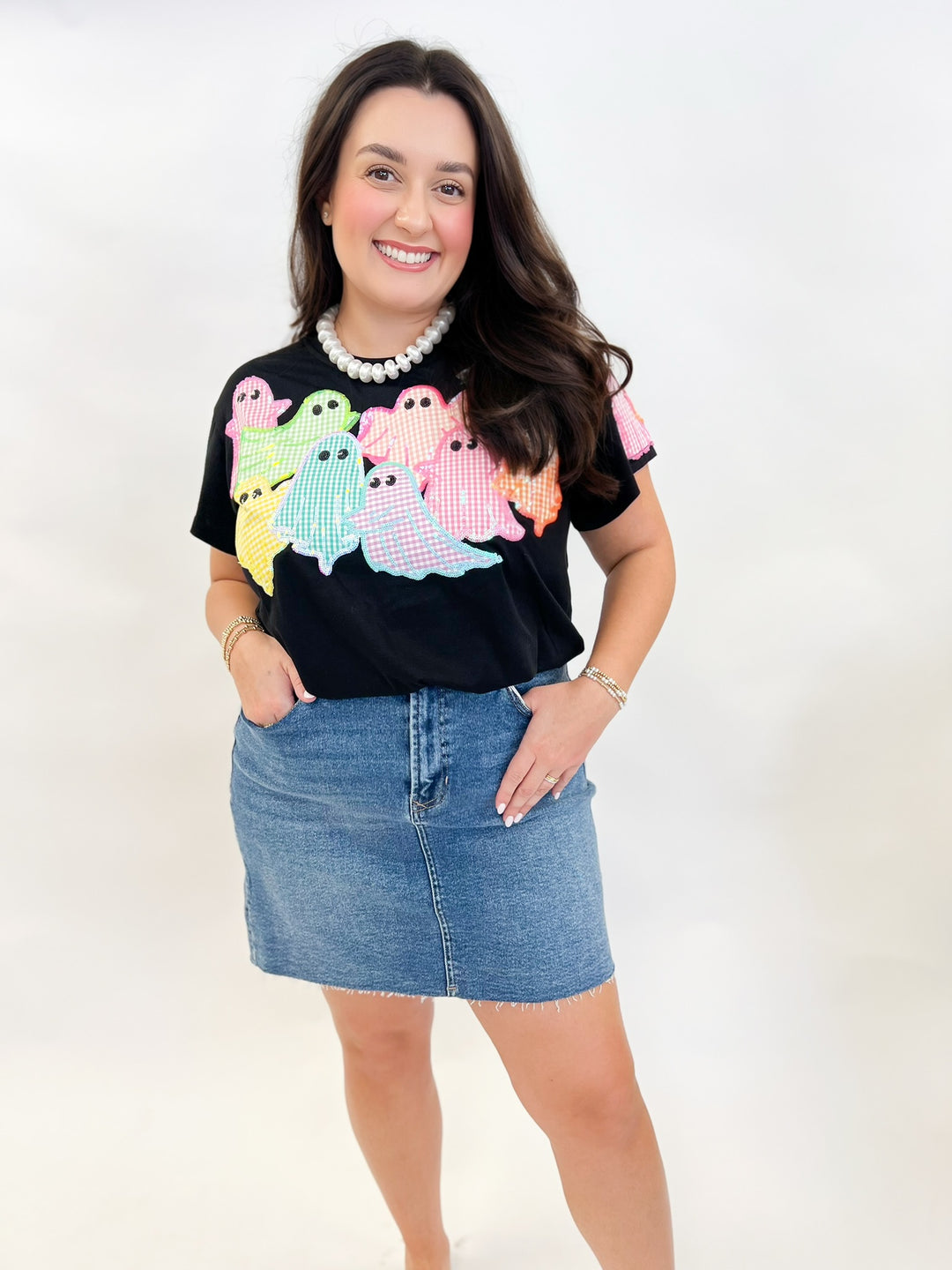 Multi Gingham Ghost Patch Tee