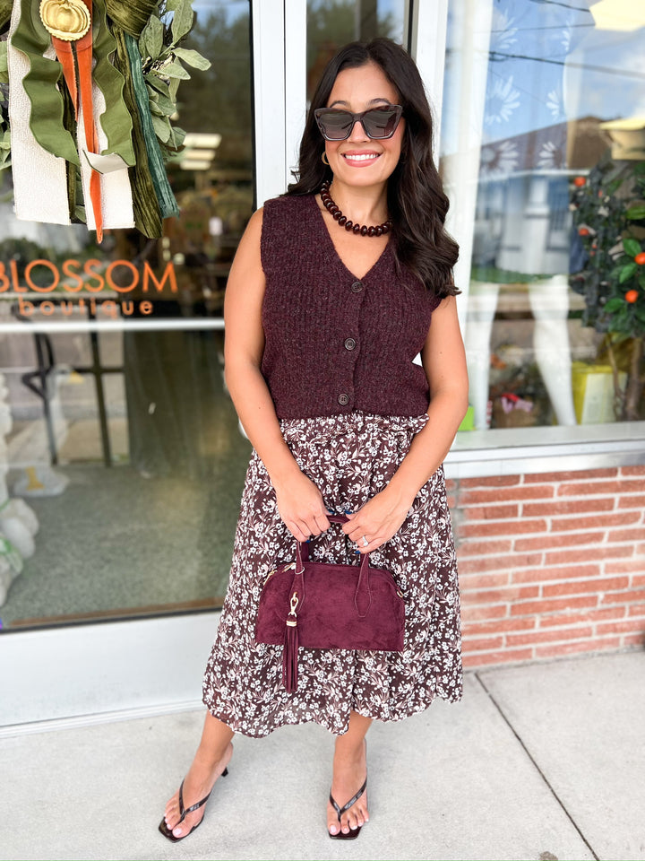Brown Multi Oak Lane Shirred Midi Skirt