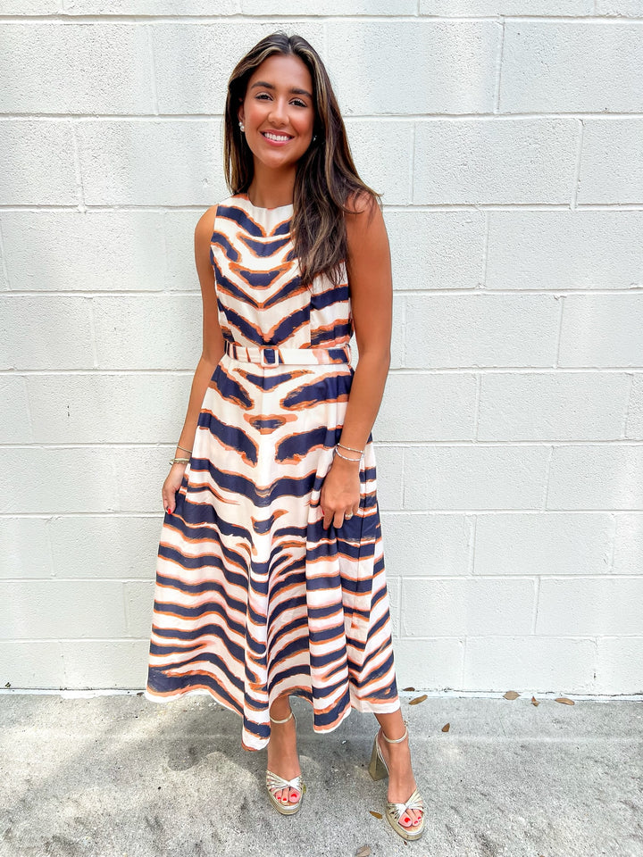 Oslo Tiger Belted Midi Dress