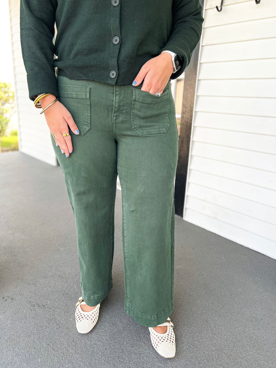 Washed Forest Chelsea Wide Leg Denim