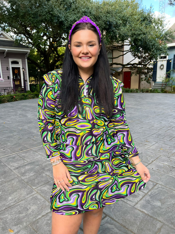 Mardi Gras Marble Grayson Zip Pullover