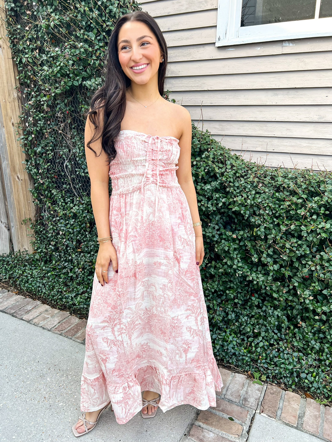 Island Printed Ruched Maxi Dress